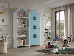Conjunto 1 armario Guarda Roupa infantil + estante infantil coleção CASAMI Branco e Azul