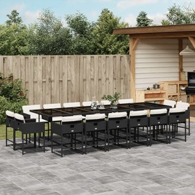 17 pcs conjunto de jantar p/ jardim c/ almofadões vime PE preto