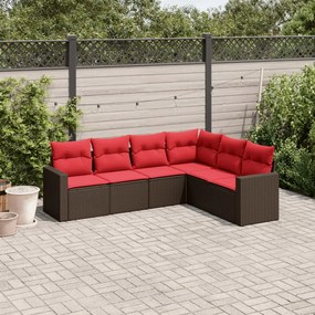 vidaXL 6 pcs conjunto de sofás jardim c/ almofadões vime PE castanho