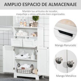 Kleanklin Armário de Casa de Banho com 2 Portas Prateleira Ajustável 2 Gavetas e Compartimento Aberto Móvel Auxiliar de Armazenamento para Sala de Est