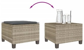 3 pcs conjunto bistrô com almofadões vime PE cinzento claro