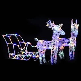vidaXL Decoração de Natal renas/trenó 160 luzes LED 130 cm acrílico