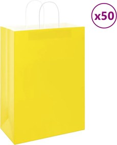 vidaXL Sacos de papel 50 unid com alças amarelo 32x17x44 cm