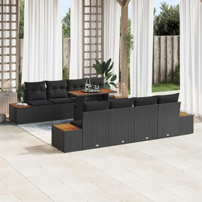vidaXL Conjunto de Sofá de Jardim 9 pcs Preto Rattan Sintético