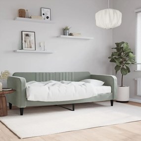 Sofá-cama com colchão 90x200 cm veludo cinzento-claro