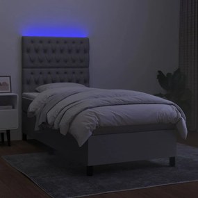 Cama box spring c/ colchão e LED 90x190 cm tecido cinza-claro