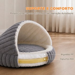 Cama Gruta para Gatos com Base Antiderrapante e Almofada Lavável para Interior 50x50x32 cm Cinzento
