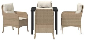 Conjunto de Jantar de Jardim de 5 Peças com Almofadas Bege Rattan Poli