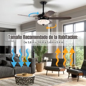 Ventoinha de teto de 132 cm com controle remoto 2 hastes e 5 aletas reversíveis Ventilador interno para casa Preta