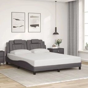 Estrutura cama c/ cabeceira couro artificial 160x200cm cinzento