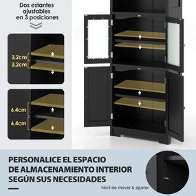 Armário multifunional alto com 2 portas Gaveta Estantes ajustáveis Armário de pé para sala Quarto Cozinha 60 x 30 x 163 cm Preto