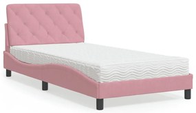 vidaXL Cama com colchão 100x200 cm veludo rosa
