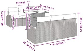 Conjunto de Sofá de Jardim com 7 Peças e Almofadas - Cinzas em Rattan