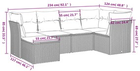 6 pcs conjunto de sofás p/ jardim com almofadões vime PE bege