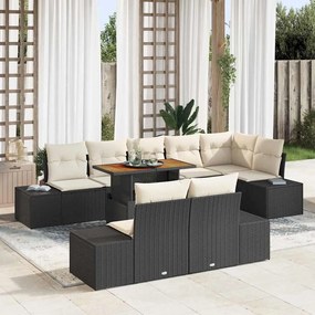 vidaXL Conjunto de Sofá de Jardim com Almofadas Negras de Vime Poli