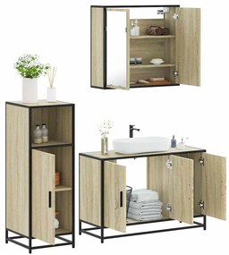vidaXL 3 pcs conj. móveis casa banho derivados madeira carvalho sonoma