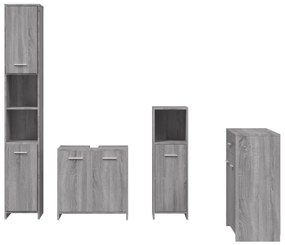 4 pcs Conjunto móveis casa de banho madeira proc. cinza sonoma