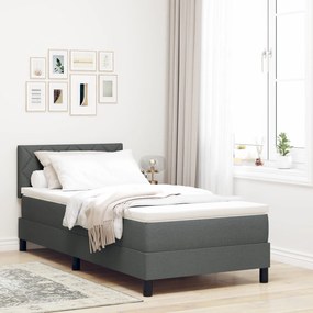Cama Box Spring com Colchão &amp; LED Cinza Escuro 90x190 cm Tecido
