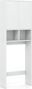 Armário para sanita com portas 60 x 23 x 166 cm, 2 compartimentos abertos e estante ajustável, economizador de espaço para a lavandaria, branco