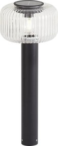 Balizador moderno para exterior preto com vidro canelado incluindo LED Solar IP65 - Ribble Mushroom