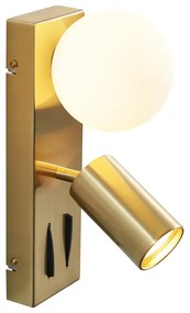 Candeeiro de Parede Moderno em Latão com 2 Luzes Ajustável com Porta USB-C - Lesly