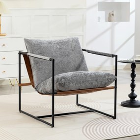 Poltrona de sala, poltrona auxiliar estofada em veludo estampado, assento largo e estrutura em aço, 77x91x80 cm, cinzento
