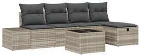 Conjunto de Sofá de Jardim com Almofadas Cinza Claro Rattan Poly