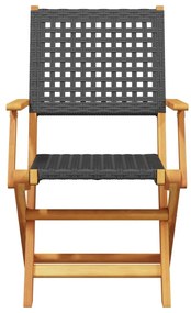 3 pcs conjunto de bistrô vime PE e madeira maciça preto