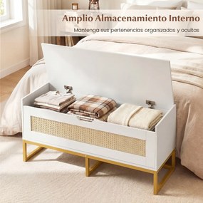 Banco com arrumação 100 x 35 x 44 cm com assento almofadado e dobradiças de segurança branco e dourado