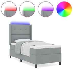 Cama Box Spring com Colchão e Luz LED Cinza Claro 80 x 200 cm