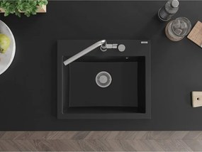Mexen Oscar lava-loiça de granito 1-cuba 580 x 490 mm, preto, sifão cromado - 6519581000-77