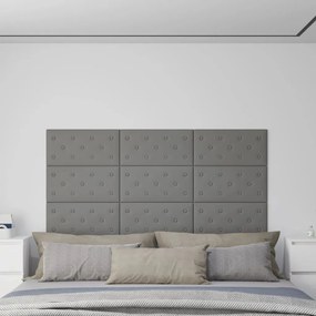 343991 vidaXL Painel de parede 12 pcs 60x30 cm couro artificial 2,16 m² cinza