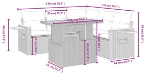 6 pcs conjunto de sofás p/ jardim com almofadões vime PE bege