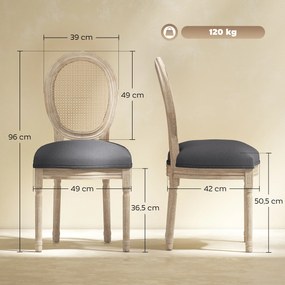 Conjunto de 2 cadeiras de sala de jantar (MESA NÃO INCLUIDA)- Cadeira de sala com medallão ao estilo Luís XVI - Madeira maciça esculpida, com acabamen