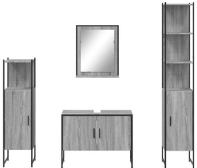 4 pcs conj. móveis casa de banho derivados madeira cinza sonoma