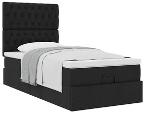 Cama otomana com colchão 100x200 cm tecido preto
