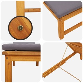 Espreguiçadeira com almofadas cinza claro de madeira sólida de acácia