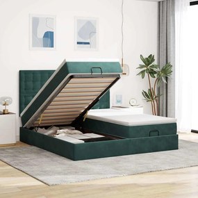 Estrutura de cama otomana com colchão verde escuro Veludo