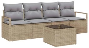 Conjunto de sofá de jardim de 5 peças com almofadas bege em rattan sin