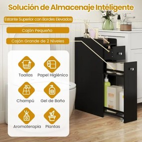 Armário pequeno estreito para casa de banho ou cozinha 40 x 18 x 70 cm de 4 níveis com gavetas deslizantes Preto