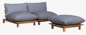 Sofá Modular Reclinável De 2 Peças Com Puff Em Madeira De Acácia Brina Cinzento-azul - Sklum