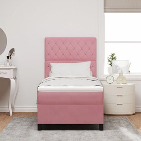 Cama Box Spring com Colchão Rosa 90x200 cm Veludo