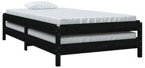 Cama empilhável 100x200 cm madeira de pinho maciça preto