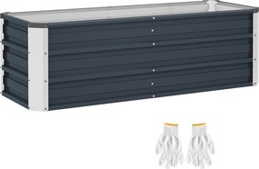 Outsunny canteiro elevado de aço para jardim, caixa de plantio, floreira, vaso de plantas com luvas Cinza carvão 125 x 47 x 44 cm | Aosom Portugal