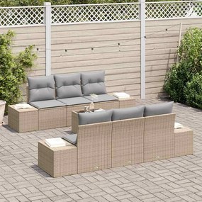 Conjunto de sofá de jardim 7 peças com almofadas bege em rattan sintét