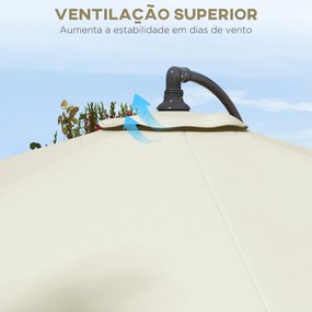 Toldo de Substituição para Chapéu de Sol de 3 m com Ventilação Superior para Exterior Jardim Pátio Piscina Creme