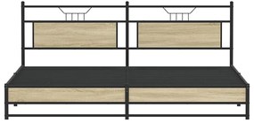 Estrutura de cama sem colchão 200x200cm metal carvalho sonoma