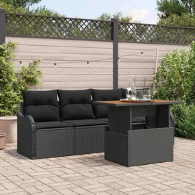 Conjunto de Sofá de Jardim vidaXL de 5 Peças com Almofadas de Rattan Preto