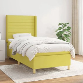 vidaXL Cama com molas/colchão 100x200 cm tecido verde