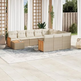 11 pcs conjunto sofás de jardim c/ almofadões vime PE bege